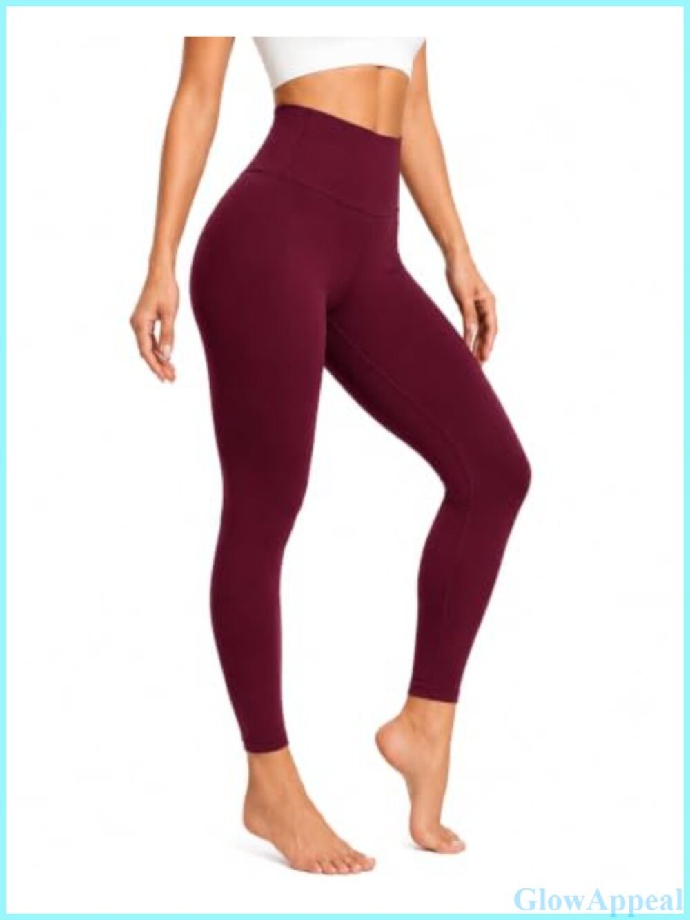 High Waisted Tummy Control 7/8 Yoga Leggings 25" Inseam Nylon Elastane